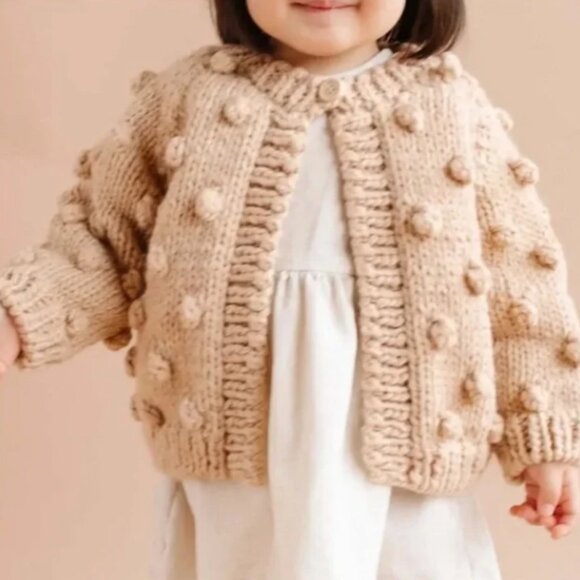 The Blueberry Hill Popcorn Cardigan Latte Hand Knit Girl's Size 2-4 years - Picture 1 of 9